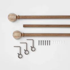 Front Page 16 Carved Light Woodtone Ball Curtain Rod Natural - Opalhouse™