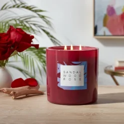 Front Page 6 28oz Glass Sandalwood Rose Candle Burgundy - Opalhouse™